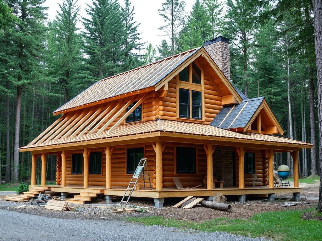 Construction of a log houseфото
