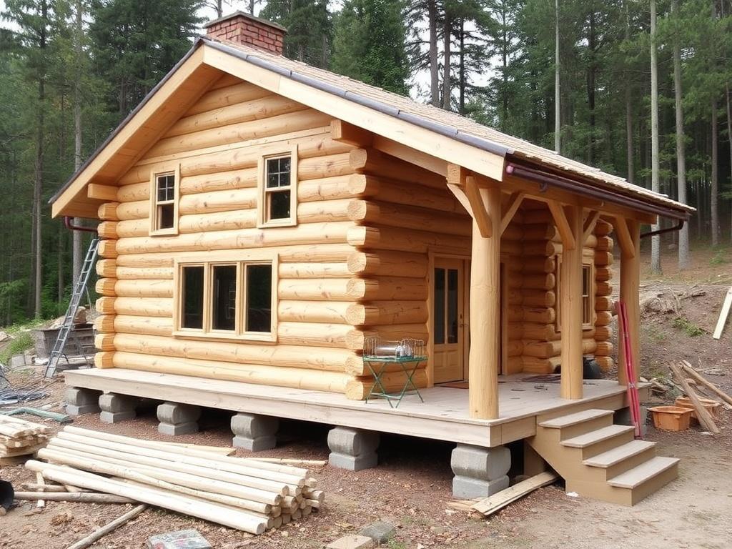 Construction of a log houseфото